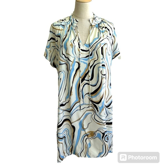 Chinti + Parker Marble Print Twill Ivory Mini Tunic Shift Dress Size 6 - Picture 2 of 11